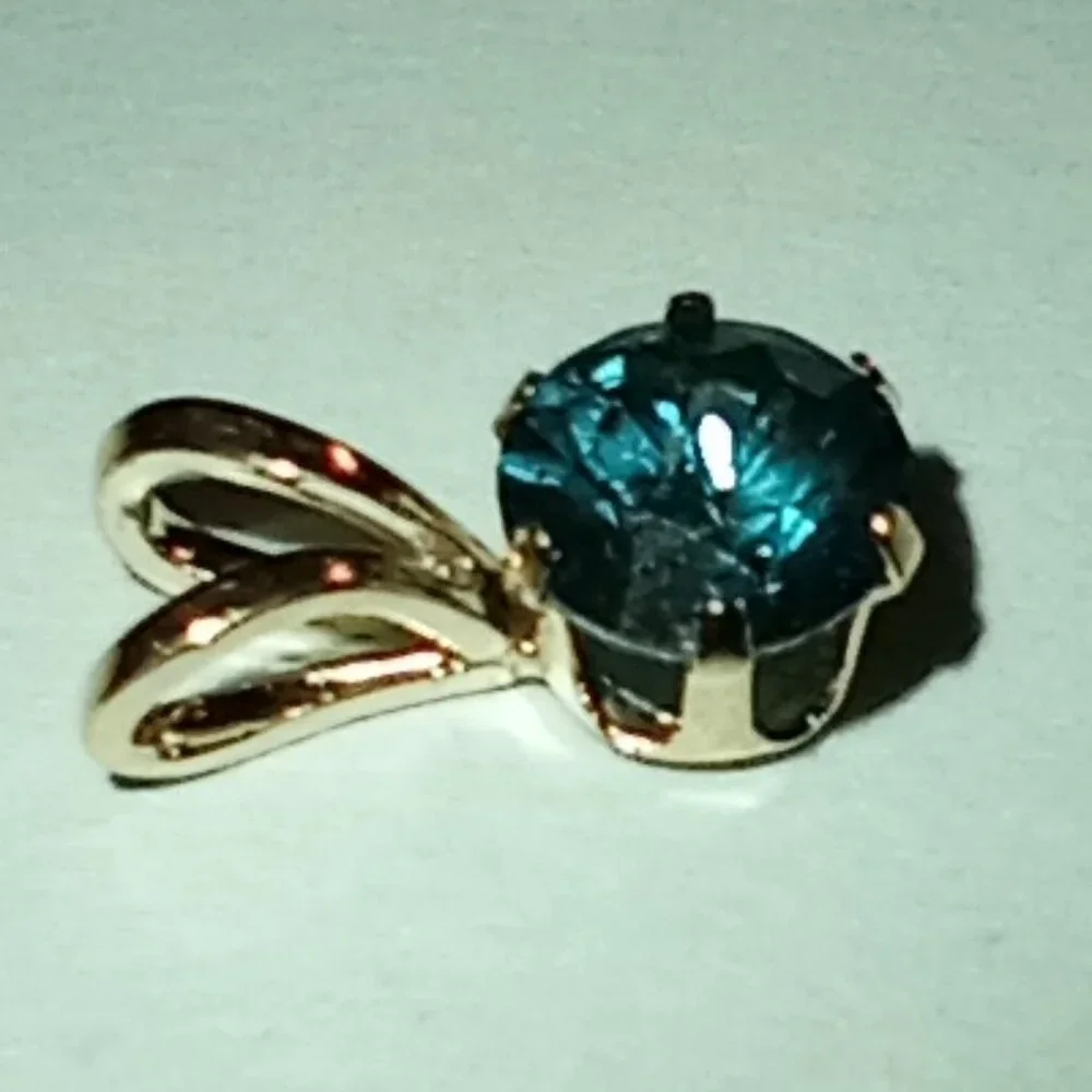 LAST ONE! 14Kt Yellow Gold One-Third Carat Blue Diamond Pendant - Picture 2 of 3